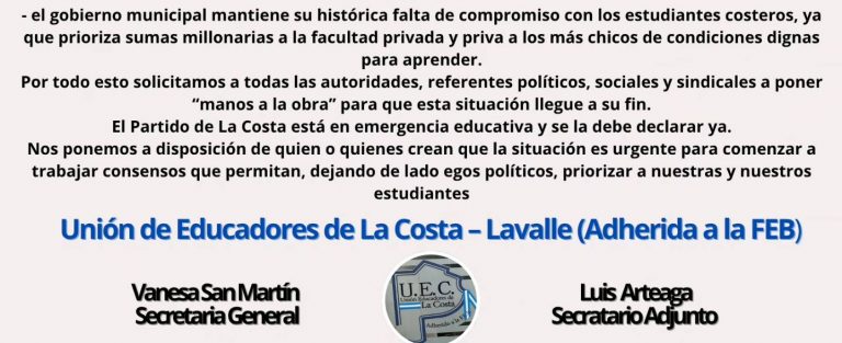 Emergencia educativa en La Costa