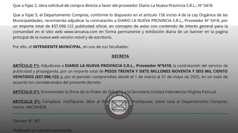 $37 millones en publicidad oficial: el decreto de Bahía Blanca